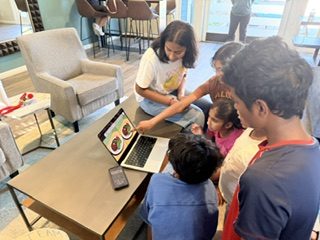 Students participating in a hands-on brain activity